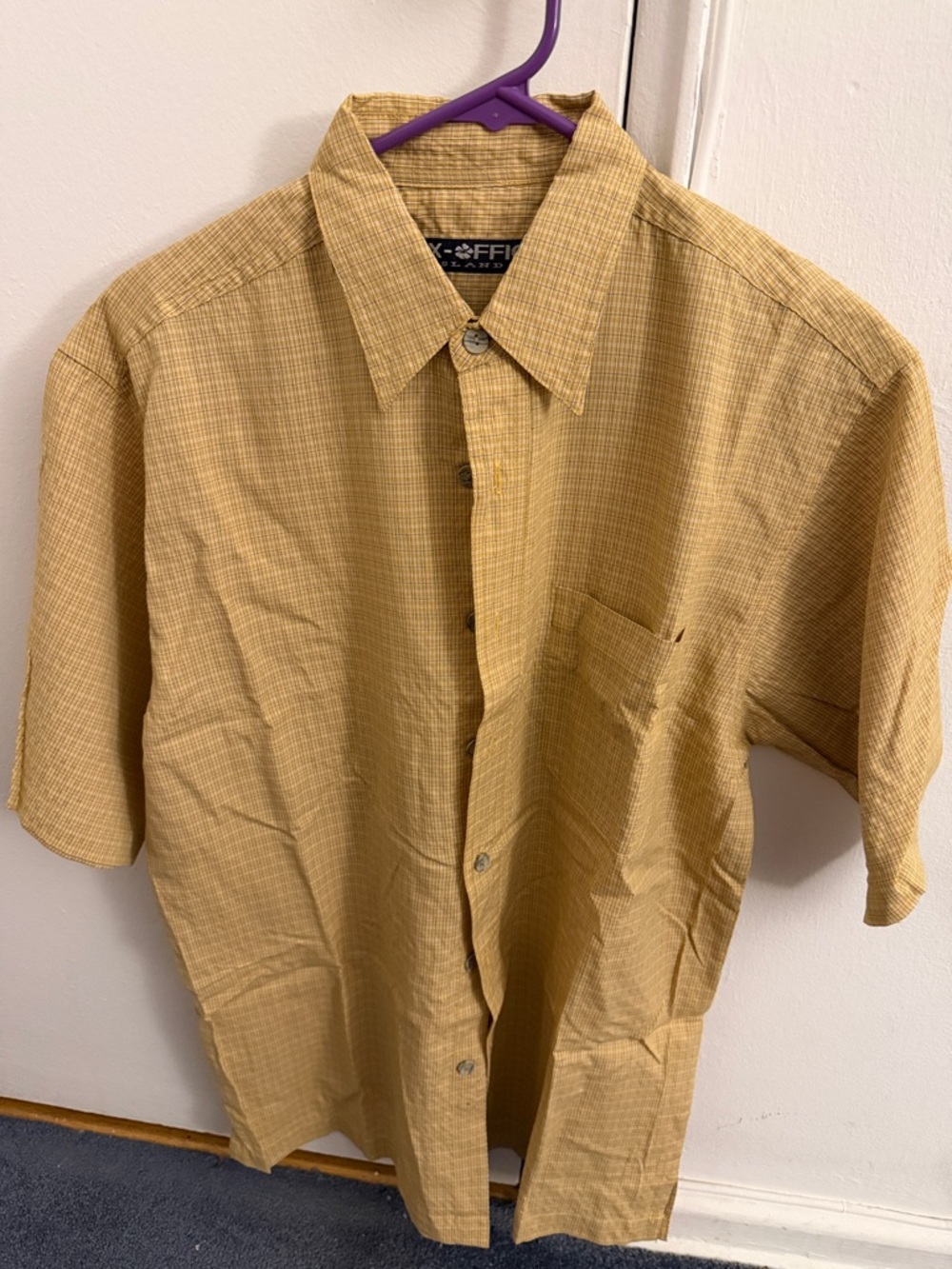 Offi Men's Short-Sleeve Button-Down Shirt in Mustard Check